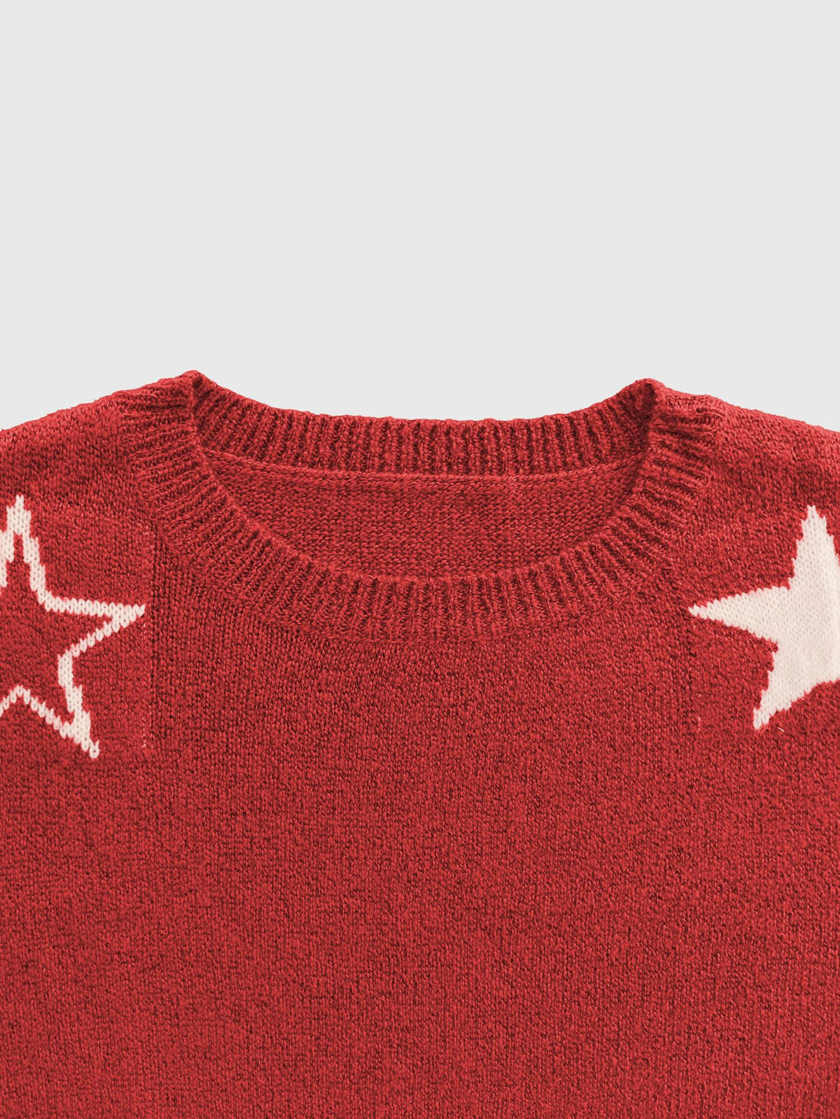 Scattered Star Motif Slouchy Knit Sweater - Red - 5