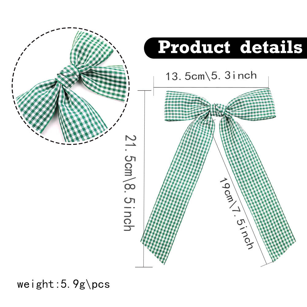 Gingham Ribbon Long Tail Bow Hair Clip - view 1