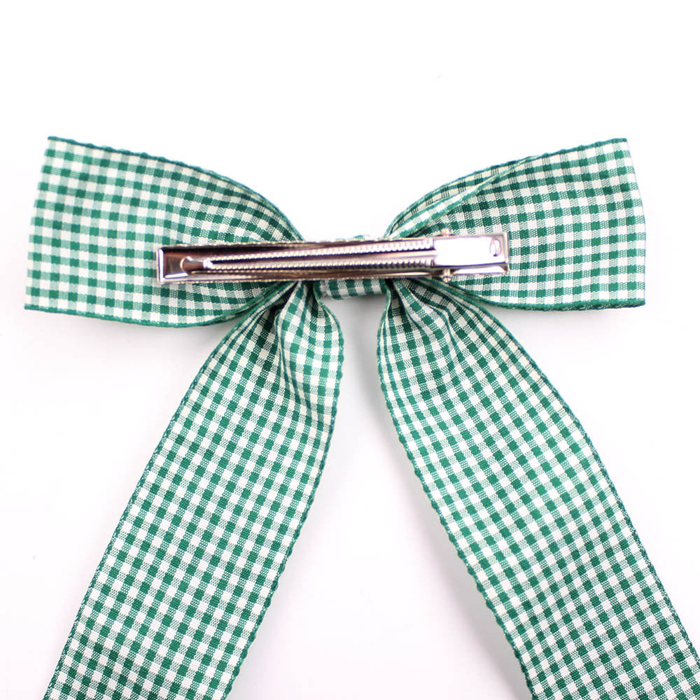 Gingham Ribbon Long Tail Bow Hair Clip - view 3