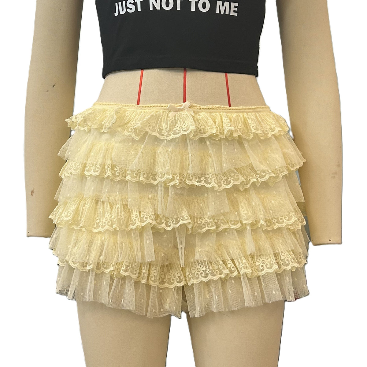 Tiered Lace Ruffle Micro Shorts - Apricot