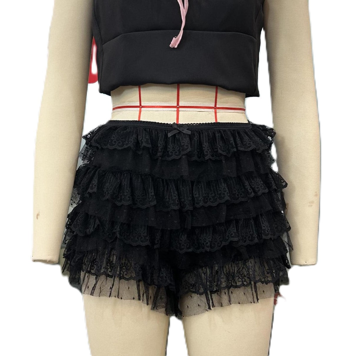 Tiered Lace Ruffle Micro Shorts - Black