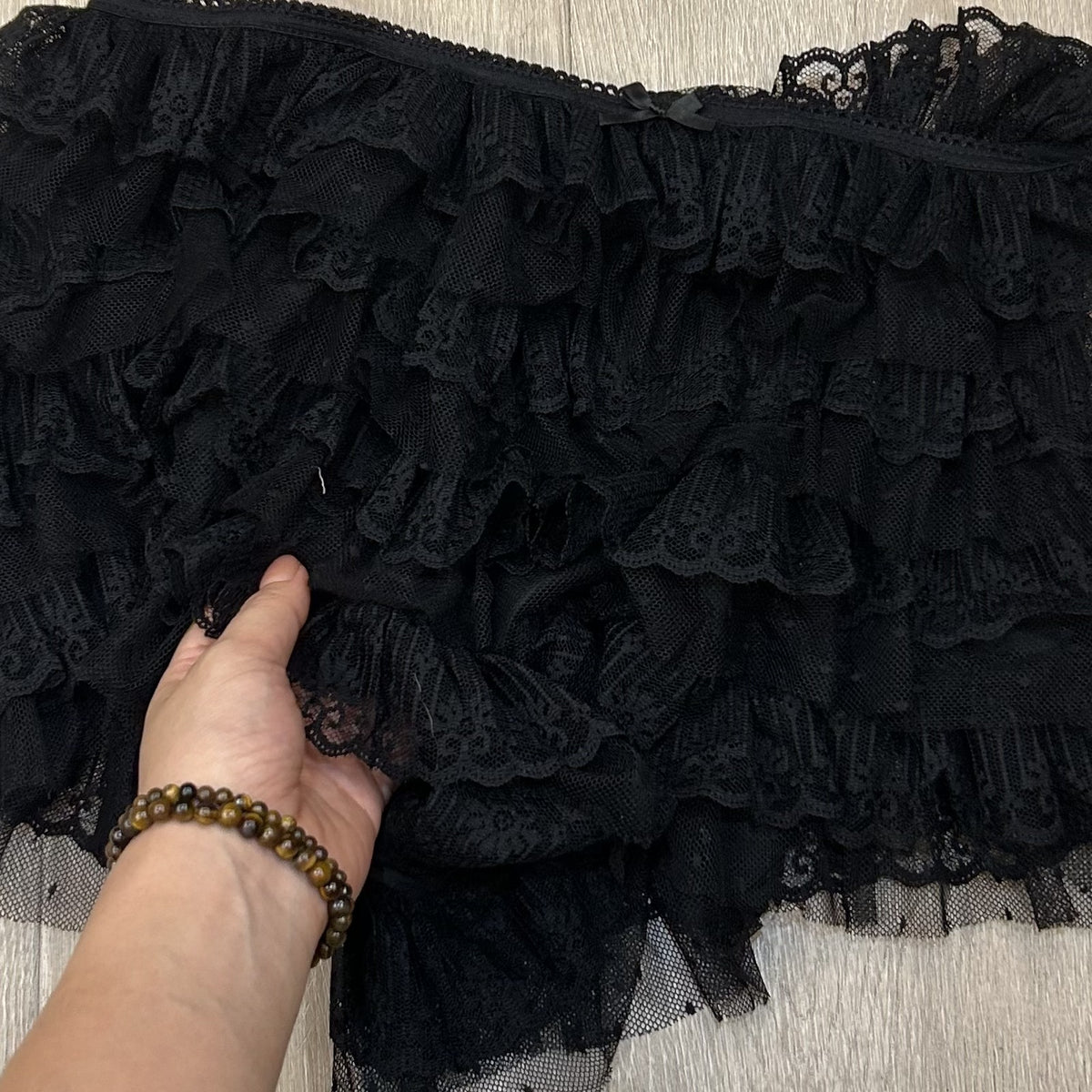Tiered Lace Ruffle Micro Shorts - Black - 1