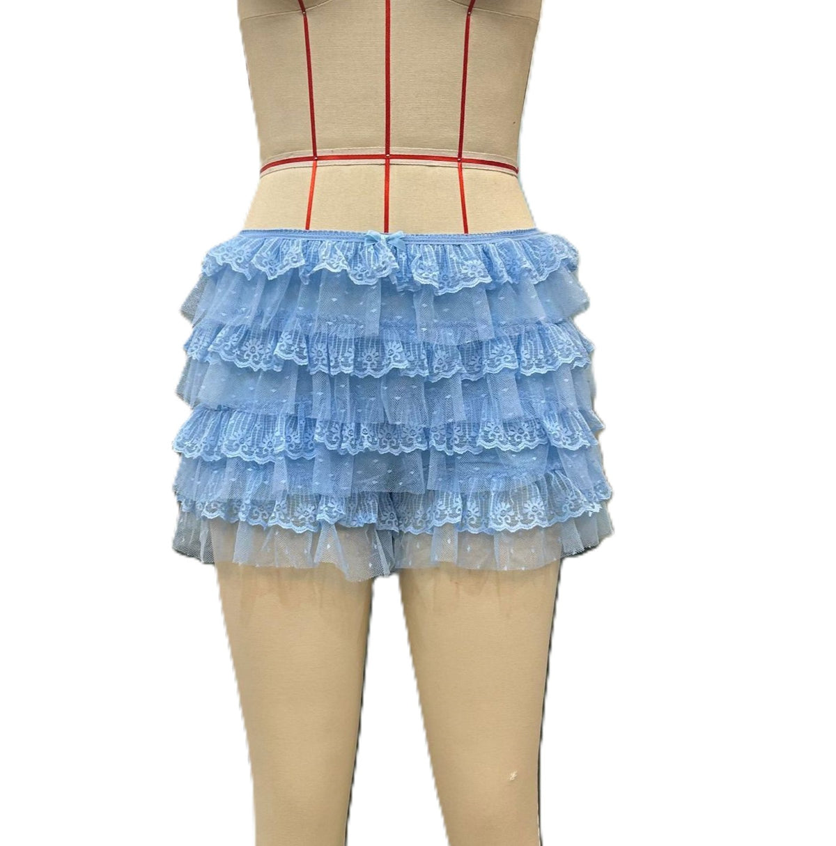 Tiered Lace Ruffle Micro Shorts - Blue