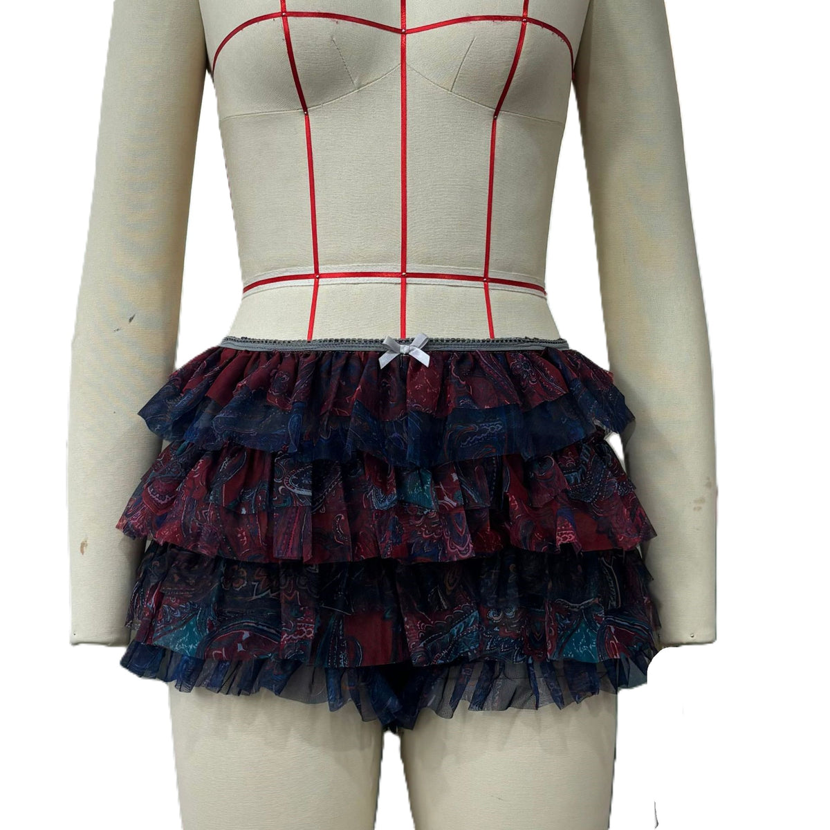 Tiered Lace Ruffle Micro Shorts - Bluered