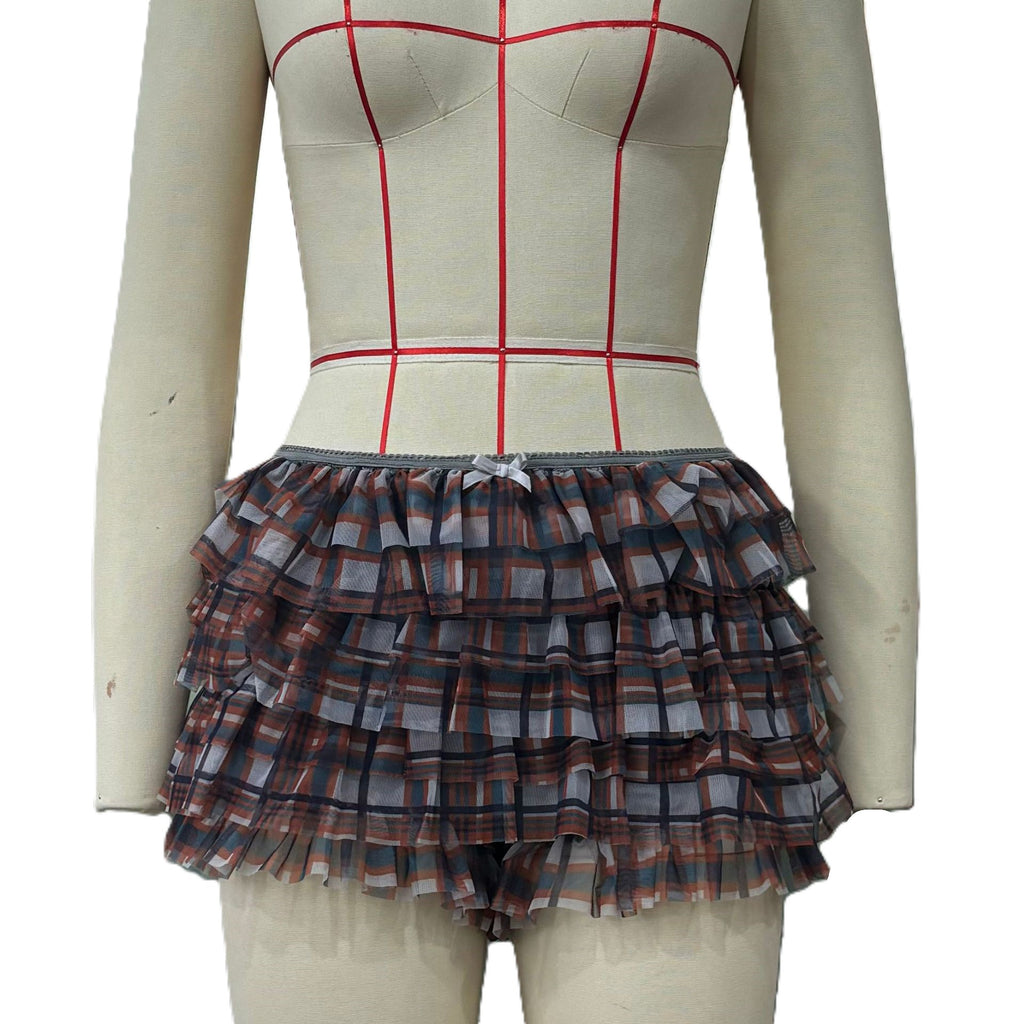 Tiered Lace Ruffle Micro Shorts - Coffee