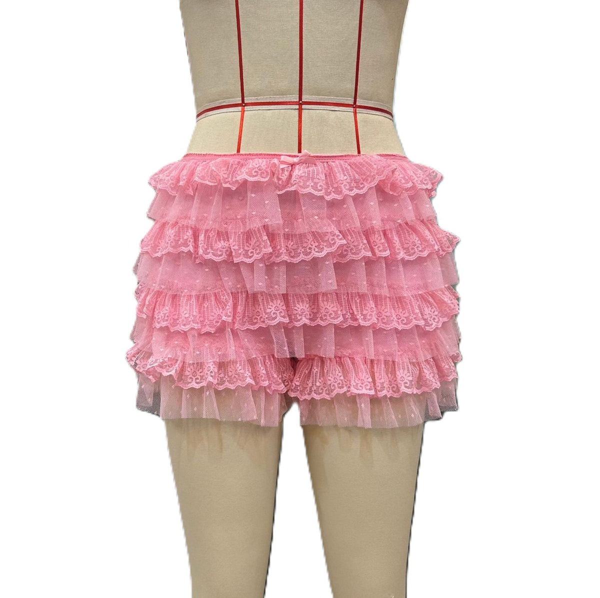 Tiered Lace Ruffle Micro Shorts - Pink