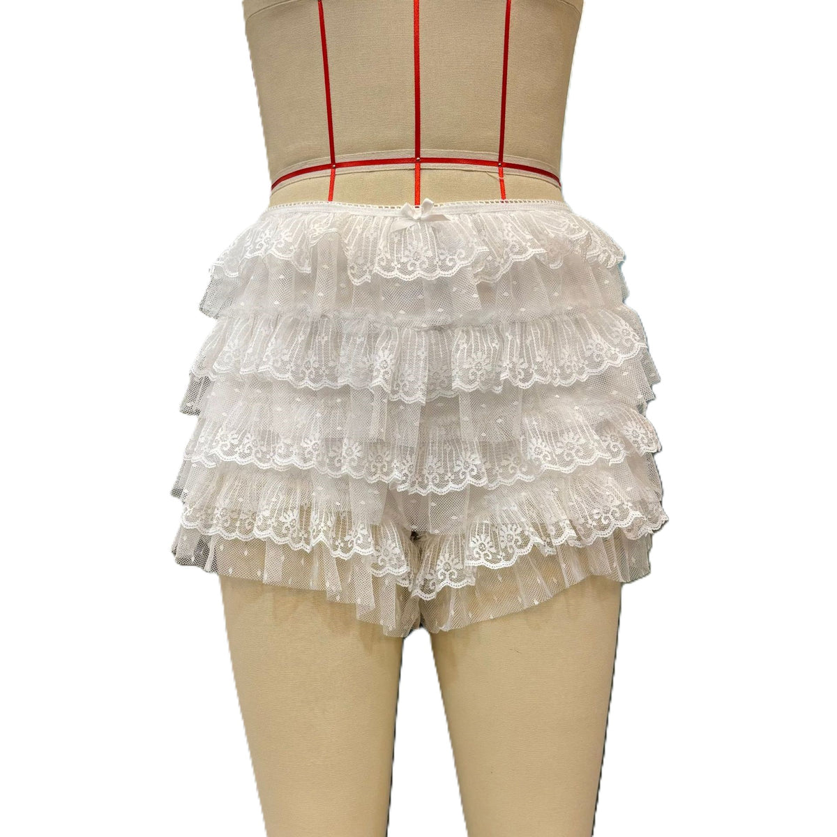 Tiered Lace Ruffle Micro Shorts - White