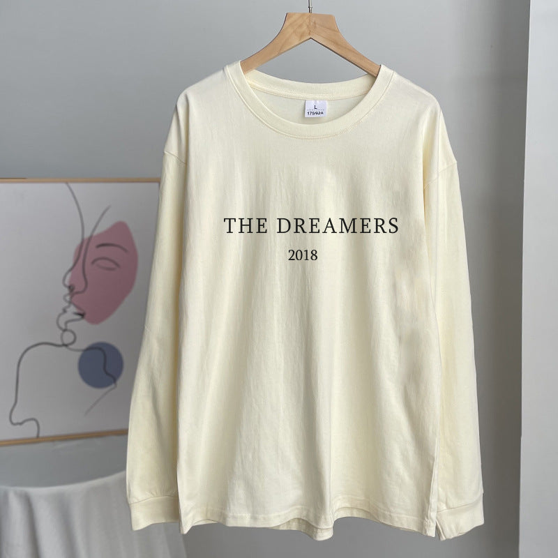 Oversized Slogan Long Sleeve Cotton Tee - LTbutter