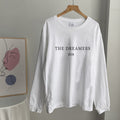 Oversized Slogan Long Sleeve Cotton Tee - White