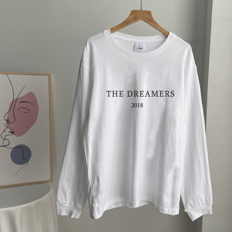 Oversized Slogan Long Sleeve Cotton Tee - White