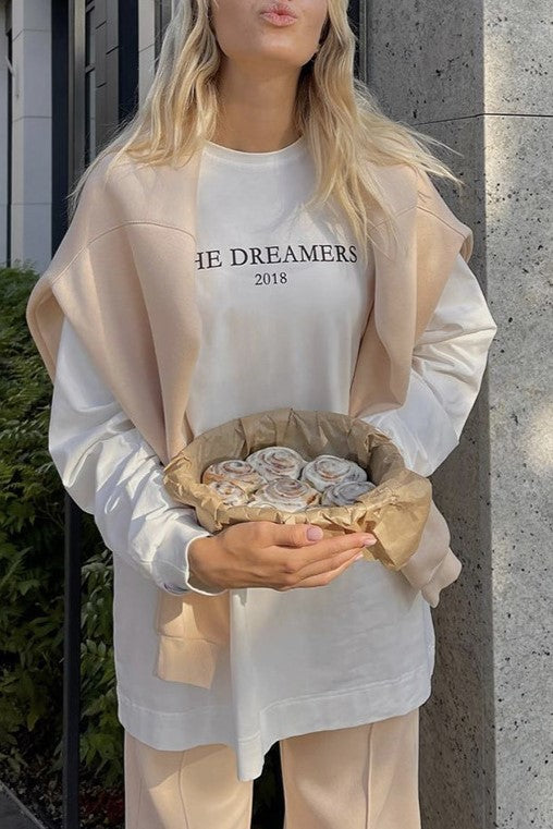 Oversized Slogan Long Sleeve Cotton Tee - White - 2
