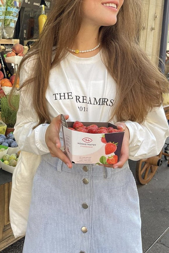 Oversized Slogan Long Sleeve Cotton Tee - White - 3
