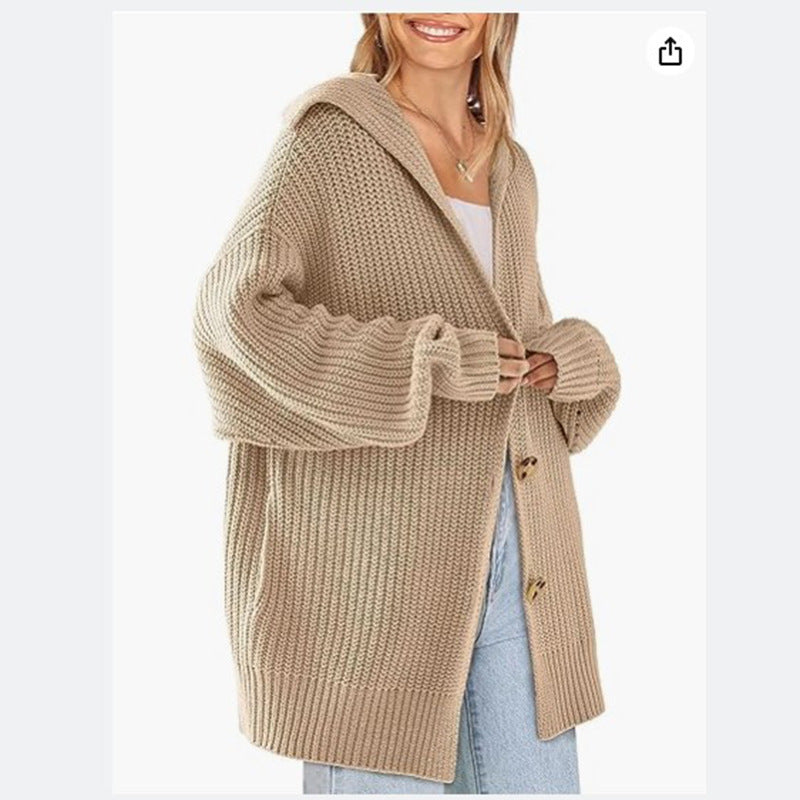 Chunky Knit Button Front Longline Cardigan - Khaki