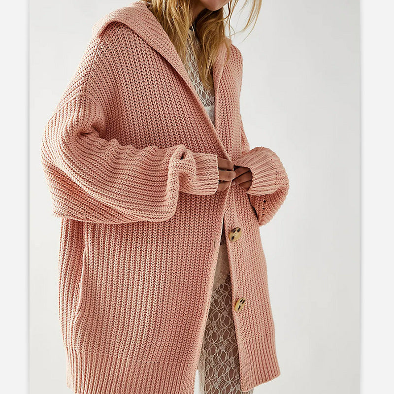 Chunky Knit Button Front Longline Cardigan - Pink