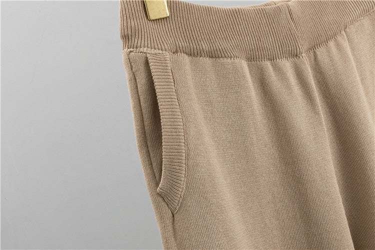 Zip Front Cardigan Cami And Pant Set - Tan - 11