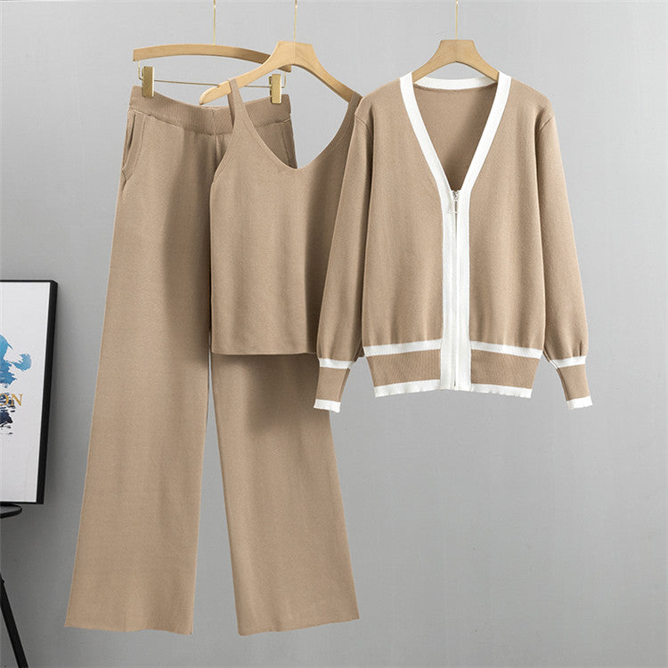 Zip Front Cardigan Cami And Pant Set