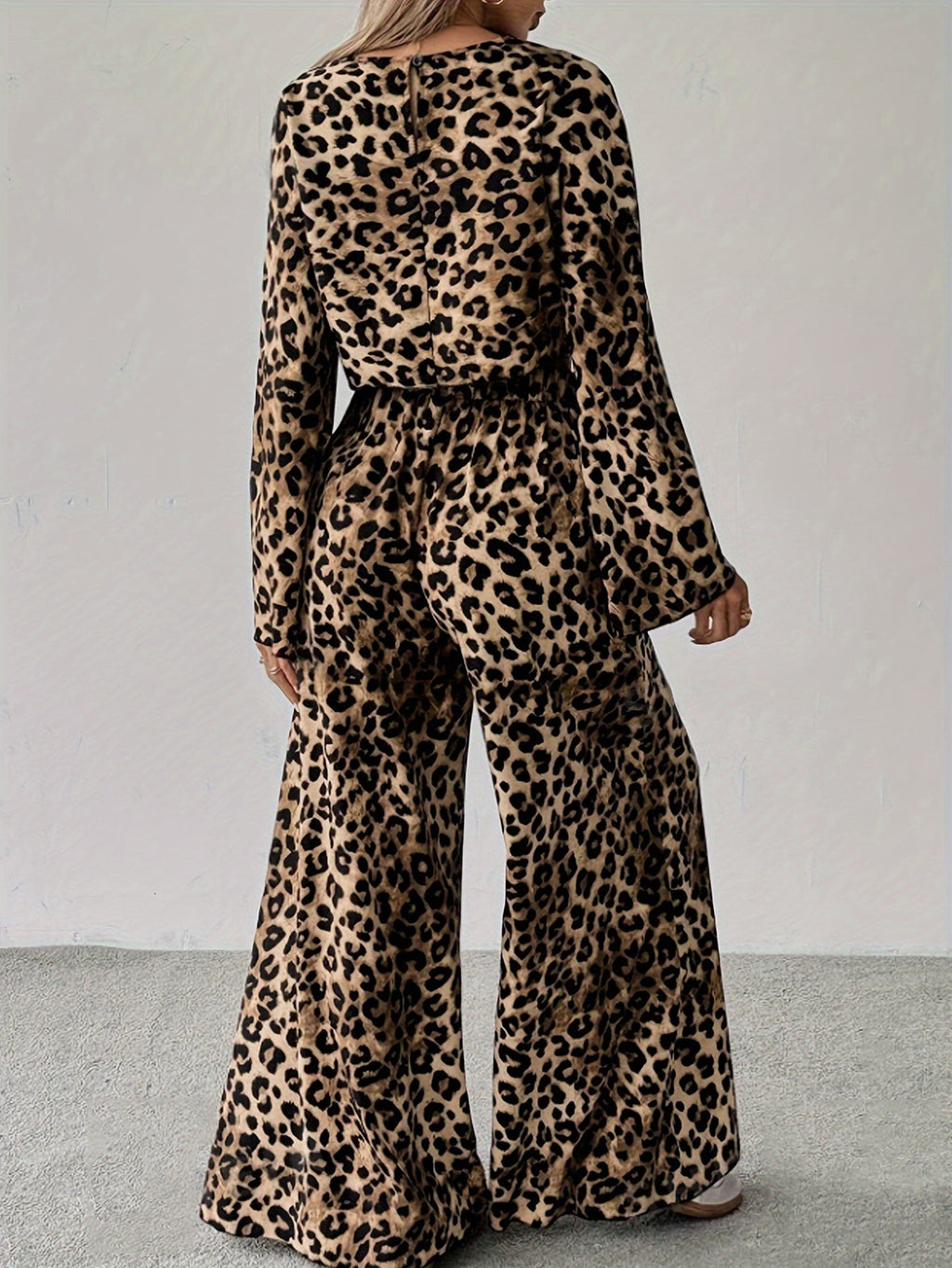 Leopard Print Crop Top and Wide Leg Set - Leopard - 4
