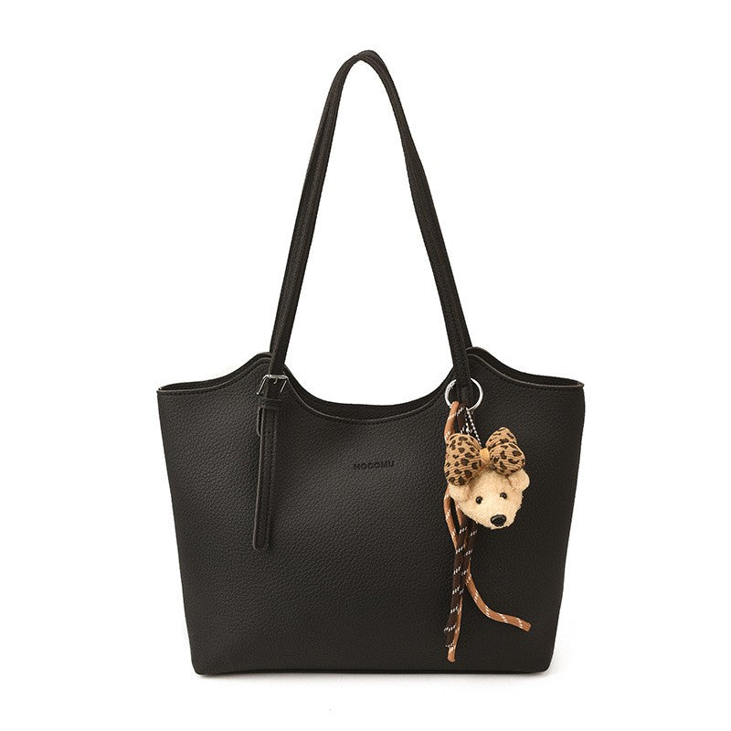 Oversized Pebbled Faux Leather Slouch Tote - Black