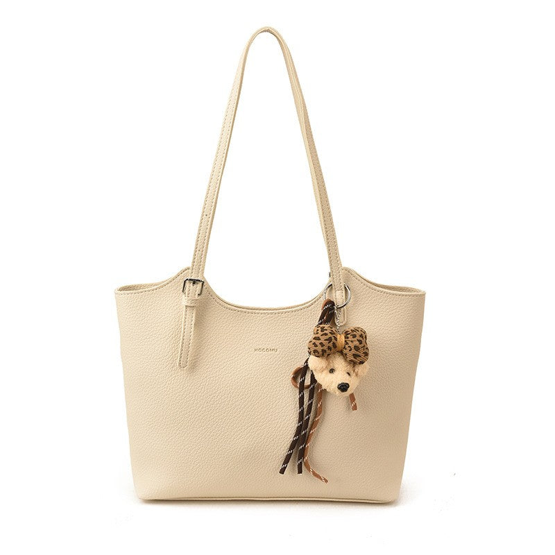 Oversized Pebbled Faux Leather Slouch Tote - Cream