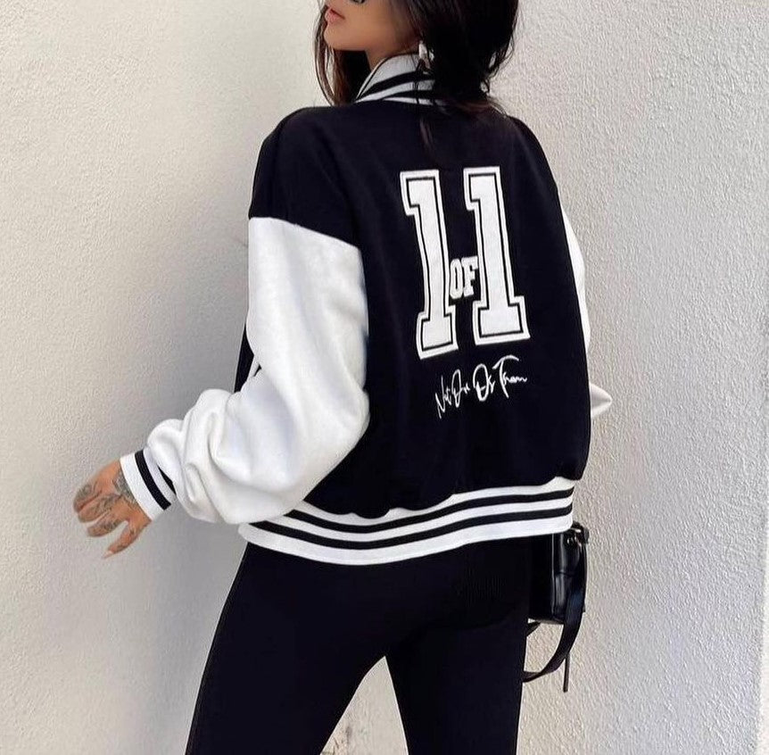 Colorblock Varsity Bomber Jacket With Patch - Black - 1