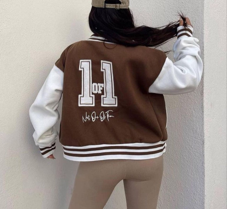 Colorblock Varsity Bomber Jacket With Patch - Camel - 1