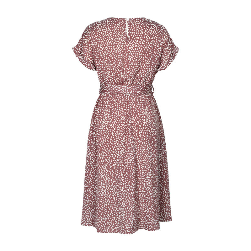 Printed Button Front Belted Midi Dress - Pink - 2