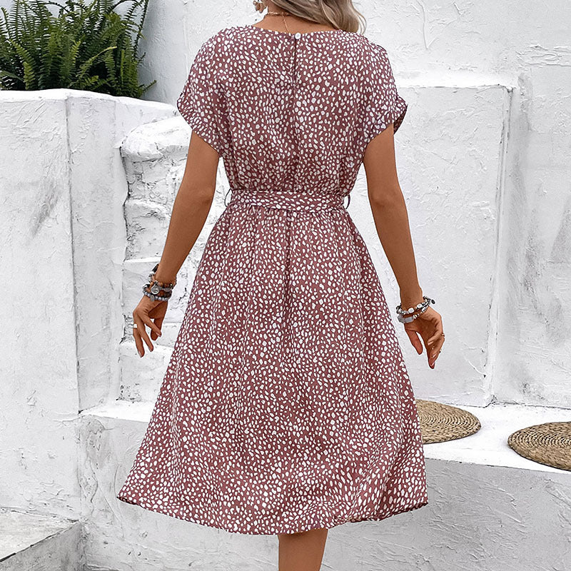 Printed Button Front Belted Midi Dress - Pink - 4