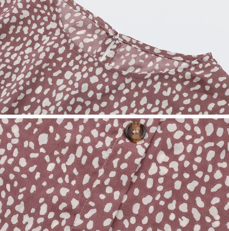 Printed Button Front Belted Midi Dress - Pink - 7