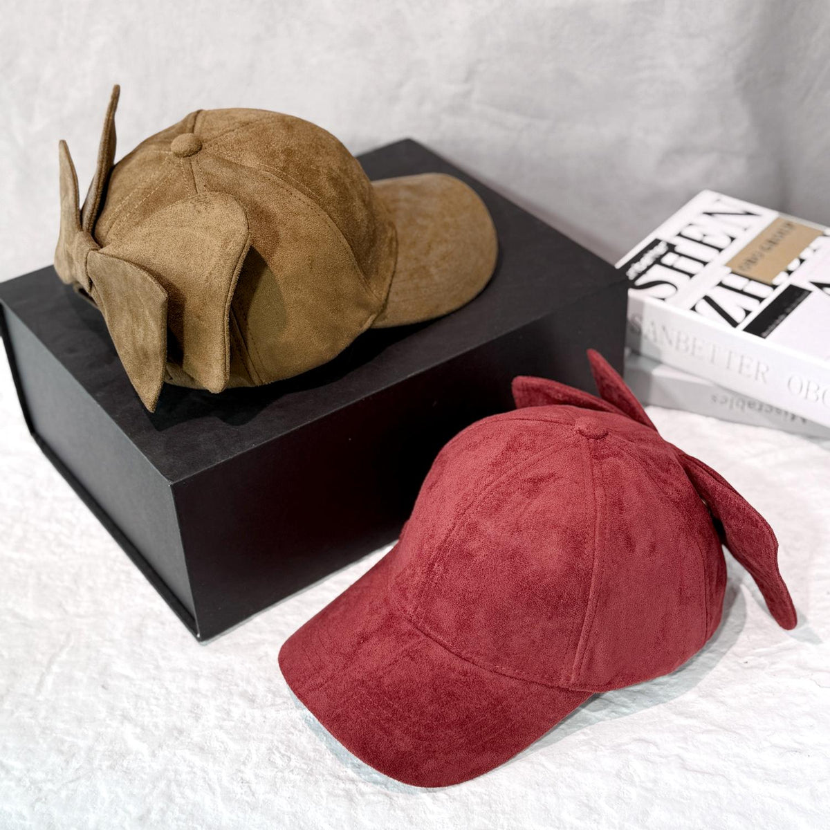 Faux Suede Baseball Cap With Detachable Back Bow - Black - 1