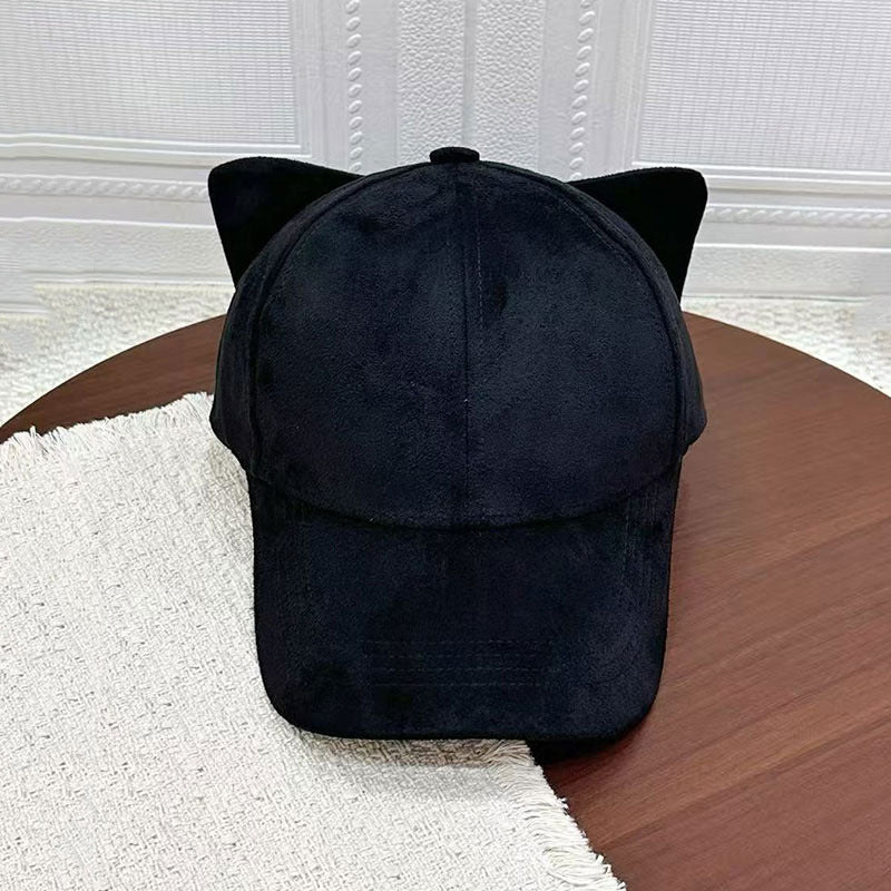 Faux Suede Baseball Cap With Detachable Back Bow - Black - 5