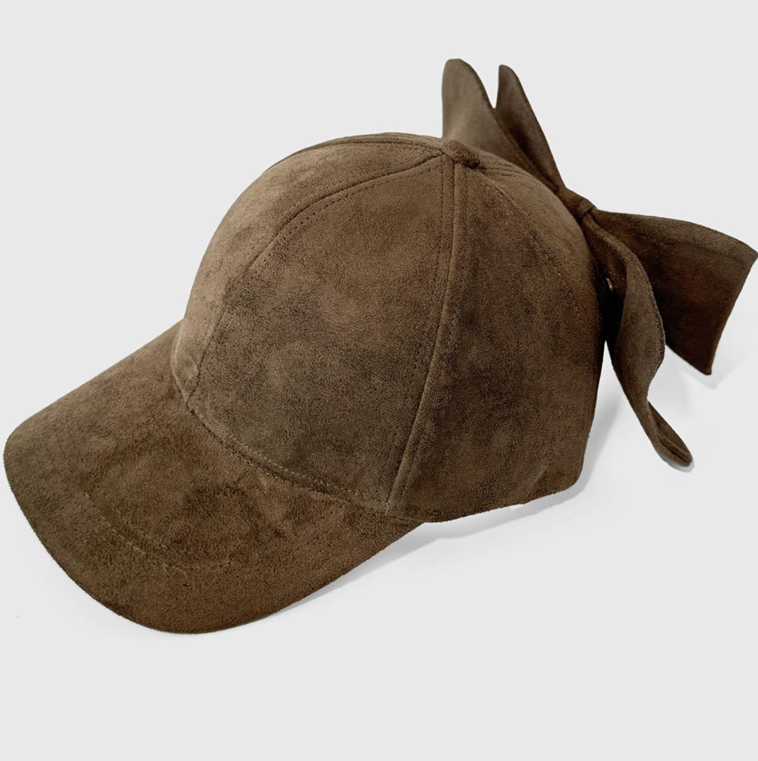 Faux Suede Baseball Cap With Detachable Back Bow - Coffee