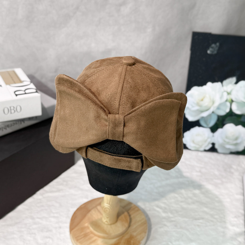 Faux Suede Baseball Cap With Detachable Back Bow - Khaki - 2