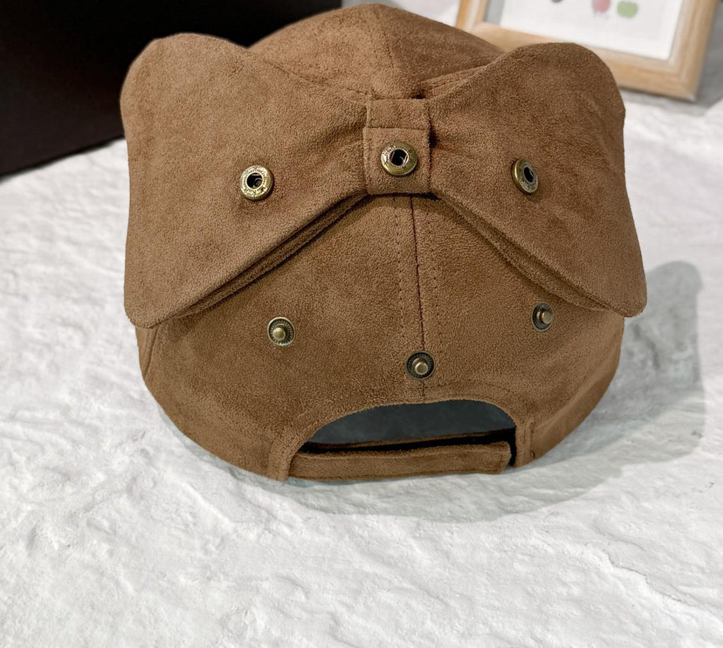 Faux Suede Baseball Cap With Detachable Back Bow - Khaki - 3