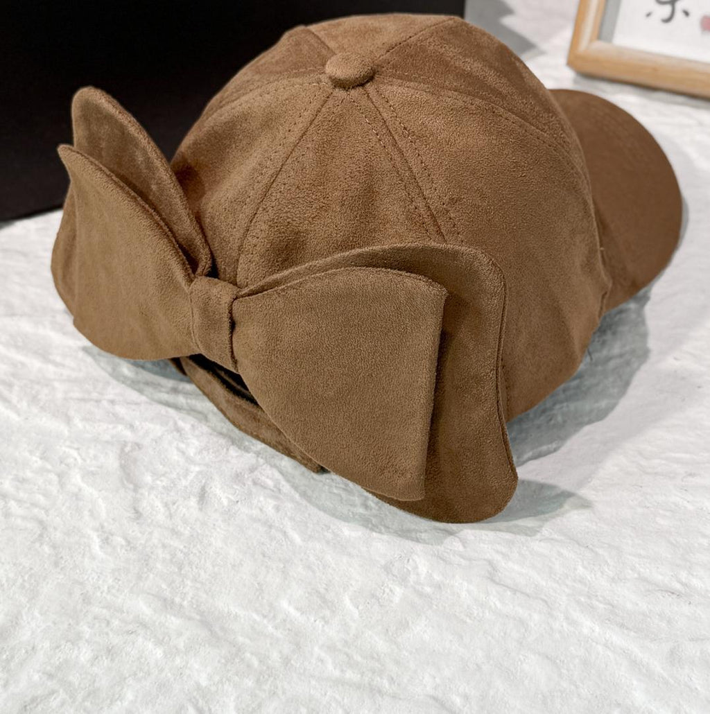 Faux Suede Baseball Cap With Detachable Back Bow - Khaki - 4