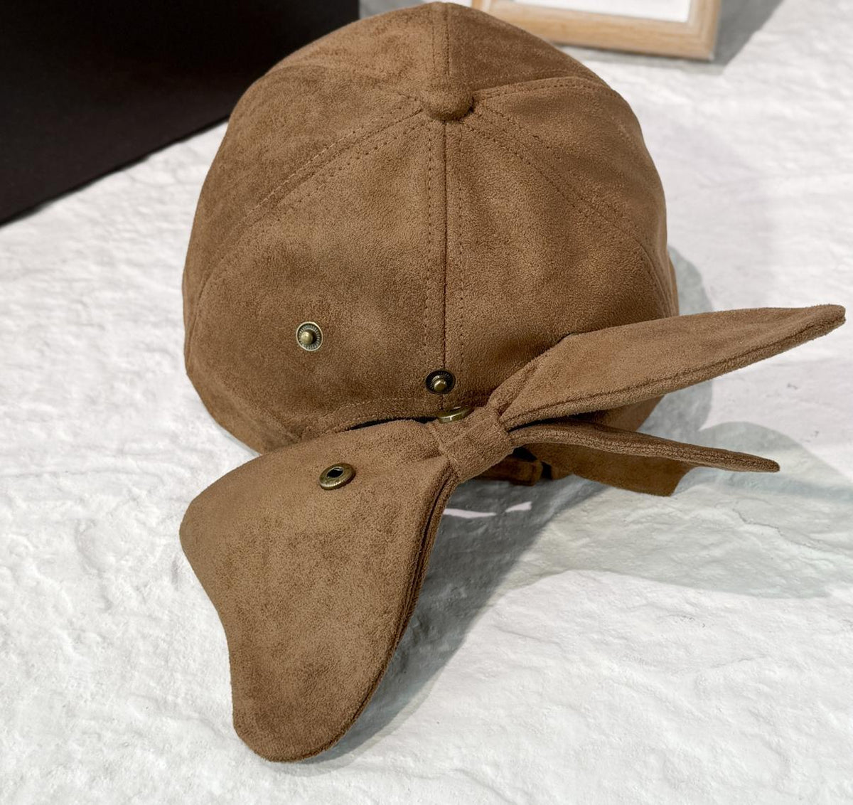 Faux Suede Baseball Cap With Detachable Back Bow - Khaki - 6