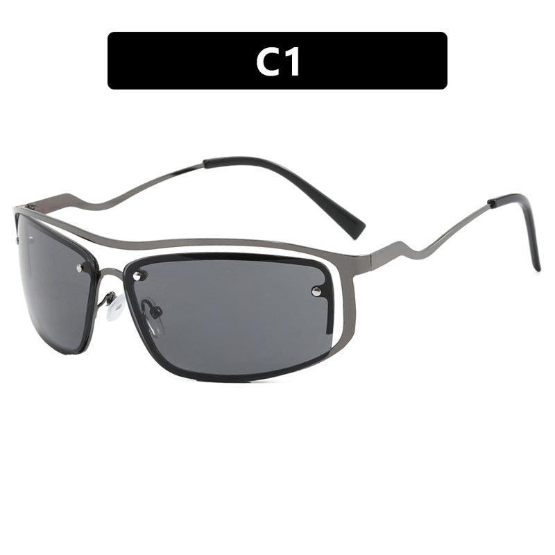 Wrap Cutout Rimless Y2K Sunglasses - Color_1