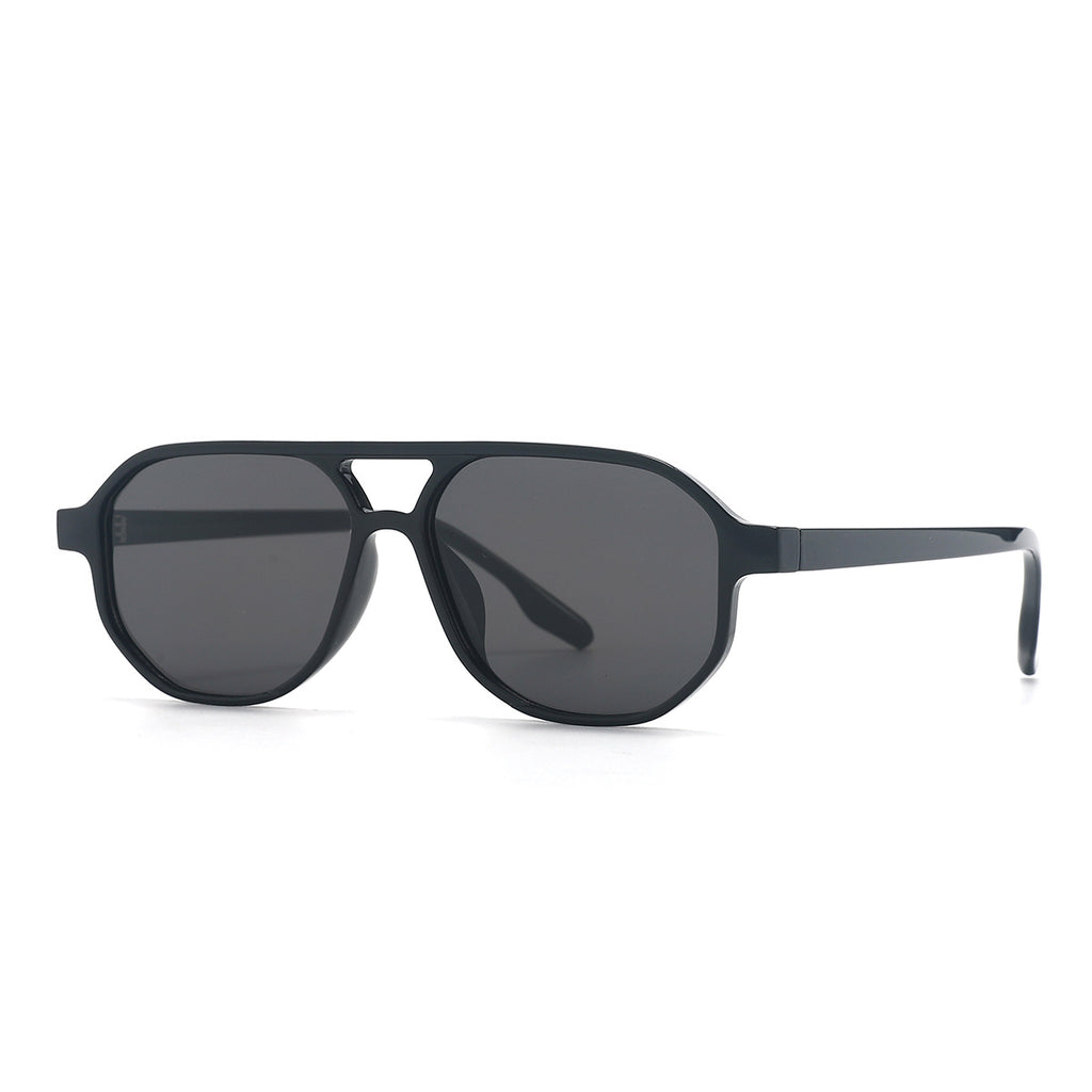Retro Double Bridge Aviator Sunglasses - Black