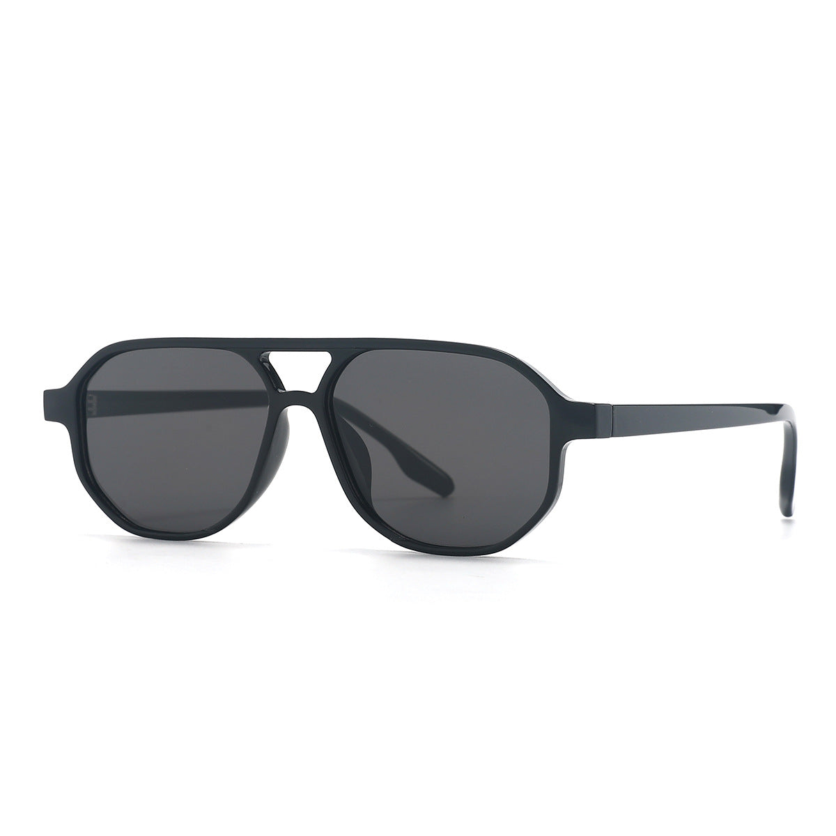 Retro Double Bridge Aviator Sunglasses - Black