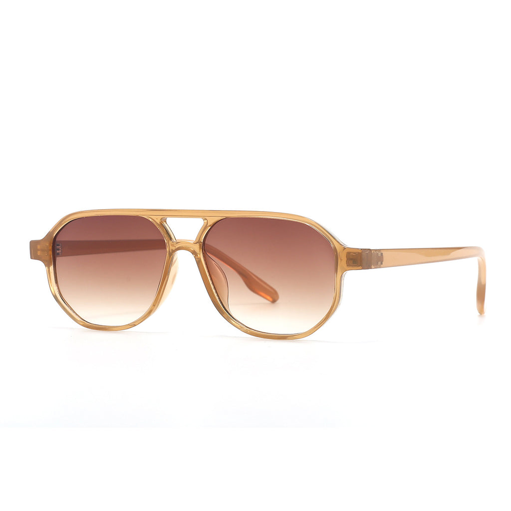 Retro Double Bridge Aviator Sunglasses - Tea