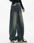 Faded Wash Baggy Wide Leg Jeans - Blue