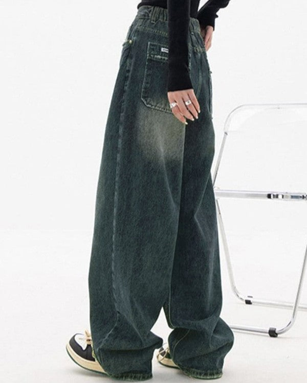 Faded Wash Baggy Wide Leg Jeans - Blue - 3