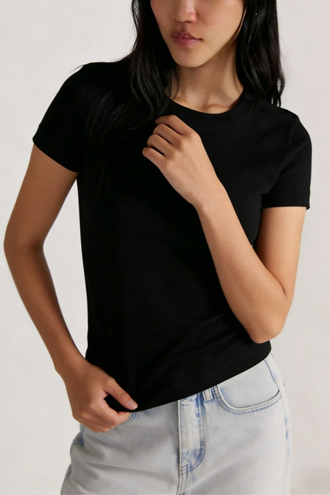 Slim Fit Cotton Crewneck T-Shirt - black - 1