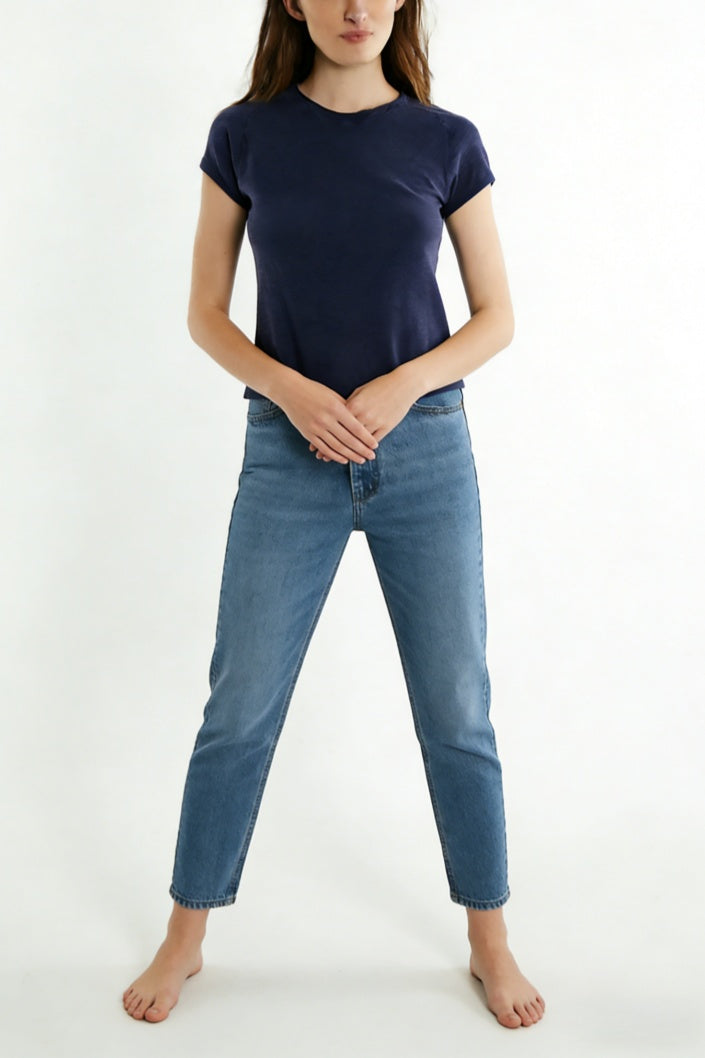 Slim Fit Cotton Crewneck T-Shirt - navy - 2