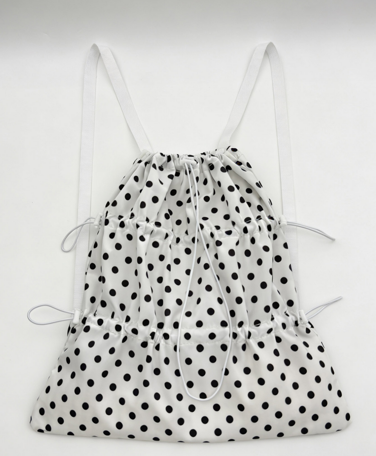 Y2K Polka Dot Cinch Backpack With Side Ties - White
