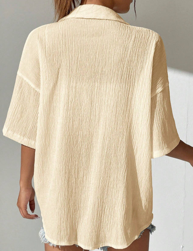 Crinkle Texture Oversized Button Down Shirt - view 6