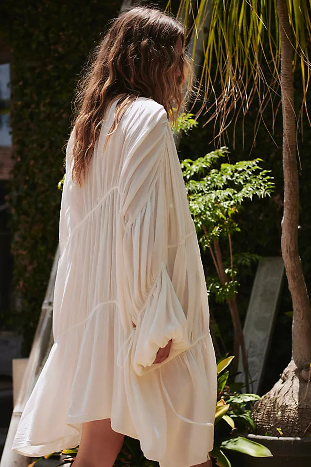 Tiered Puff Sleeve Sheer Duster Jacket - White - 3