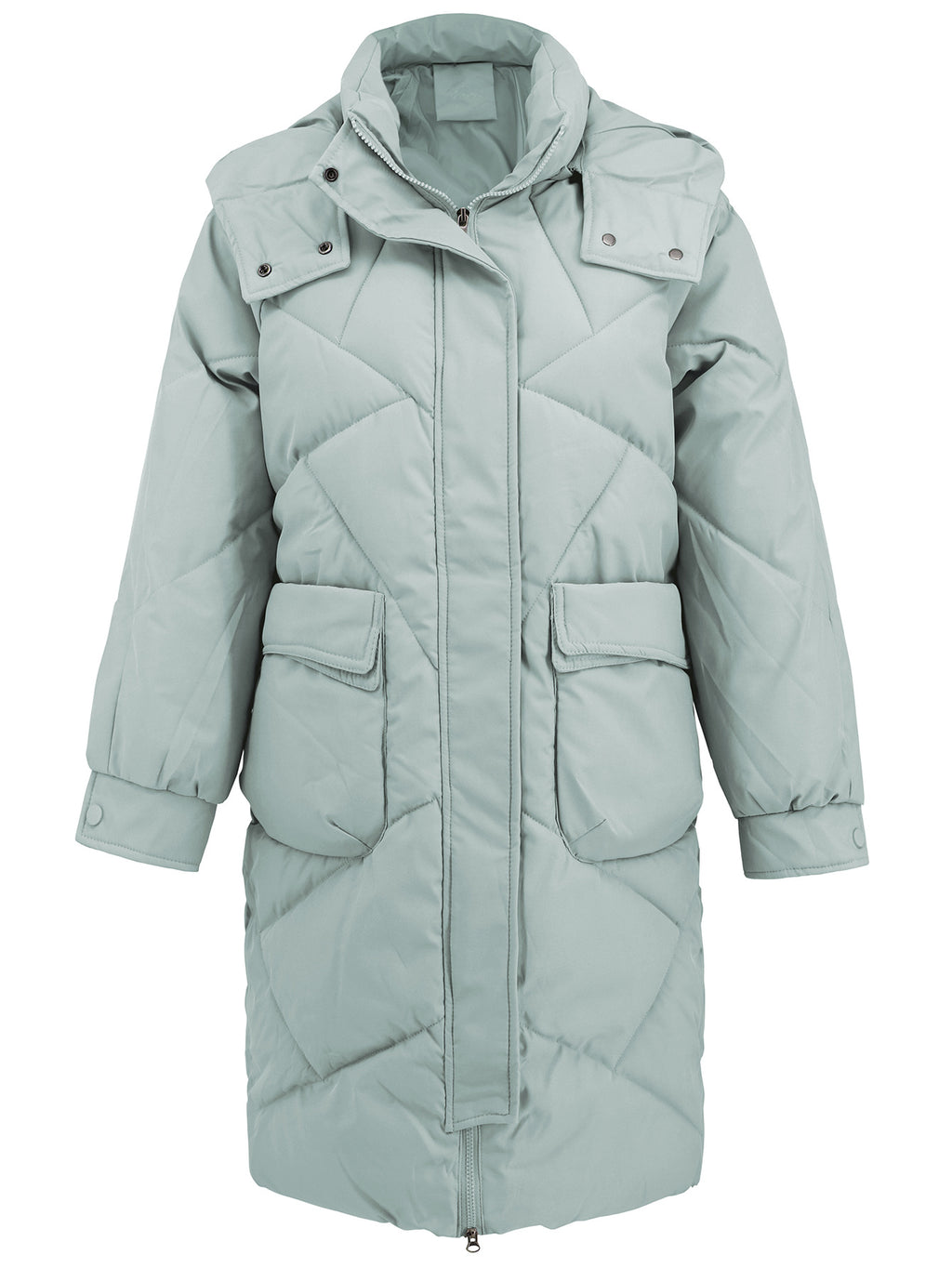 Hooded Longline Quilted Puffer Jacket - Green