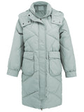 Hooded Longline Quilted Puffer Jacket - Green