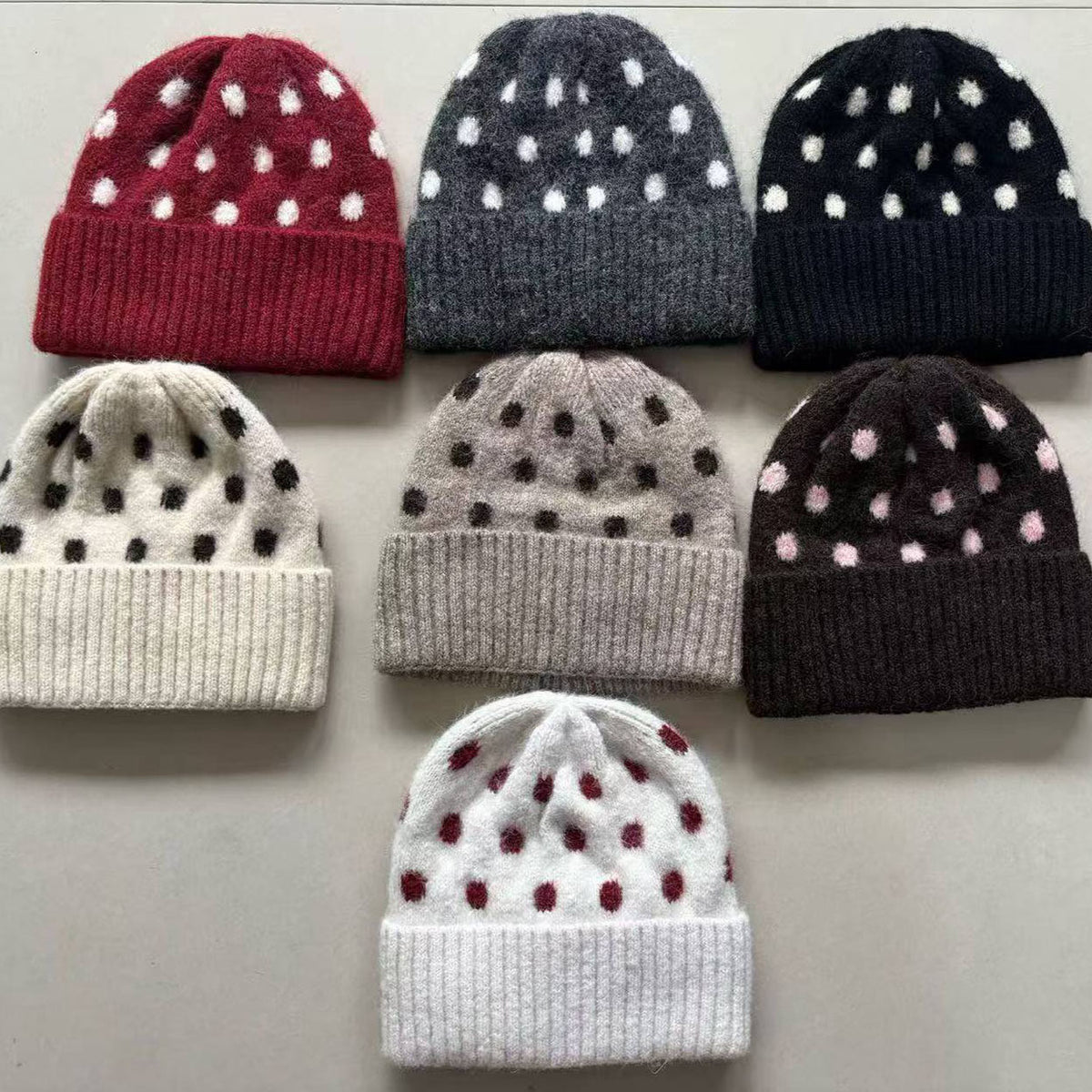 Polka Dot Fold Over Cuff Knit Beanie