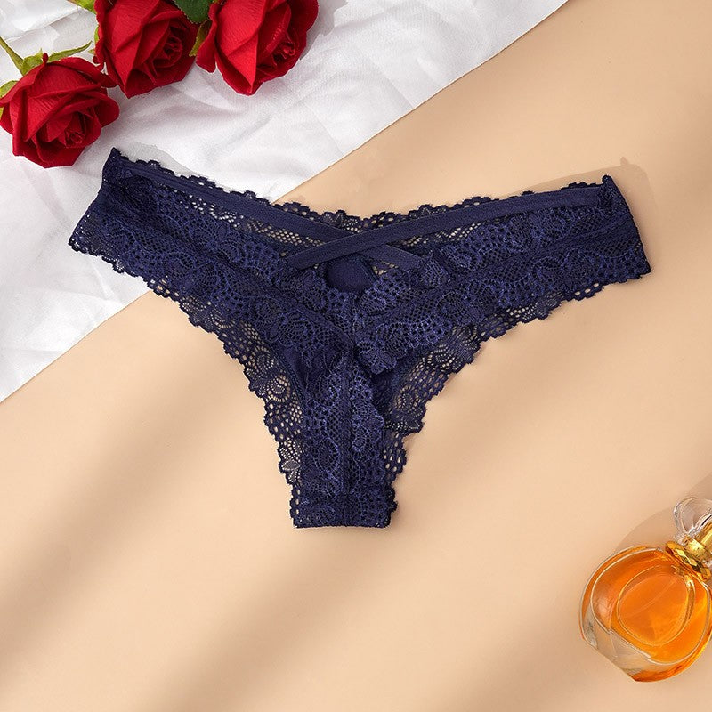 Floral Lace Mesh Crisscross Back Low Rise Thong
